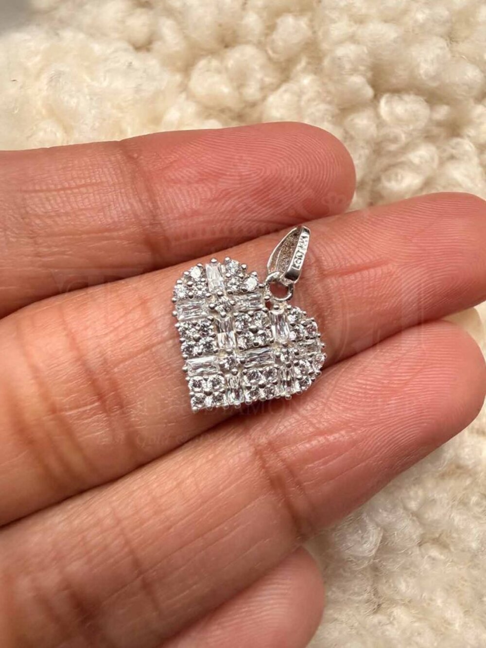 14K White Gold Cubic Zirconia Heart Pendant